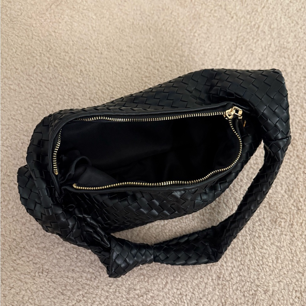 Black Hobo Bag with Woven Design - Picture 3 of 3